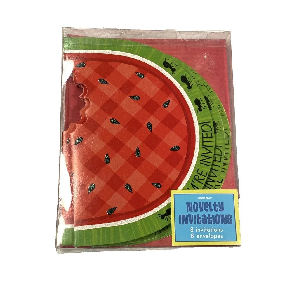 amscan NOVELTY INVITATIONS 8 invites‎ & envelopes WATER MELON ANTS